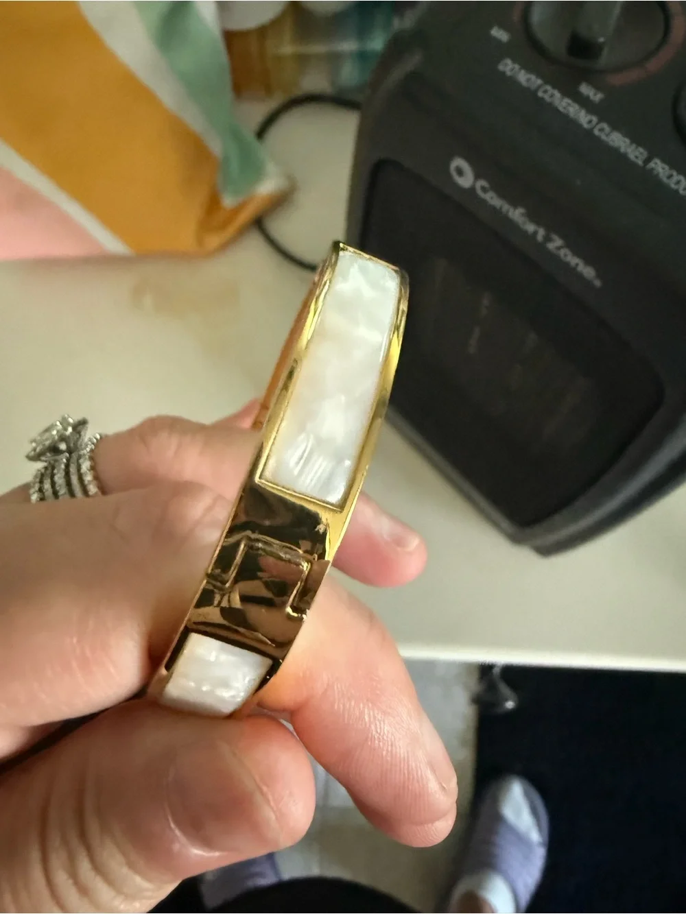 Kate Spade Gold Cuff Bracelet with White Mother-of-Pearl Inlay - Picture 2 of 4
